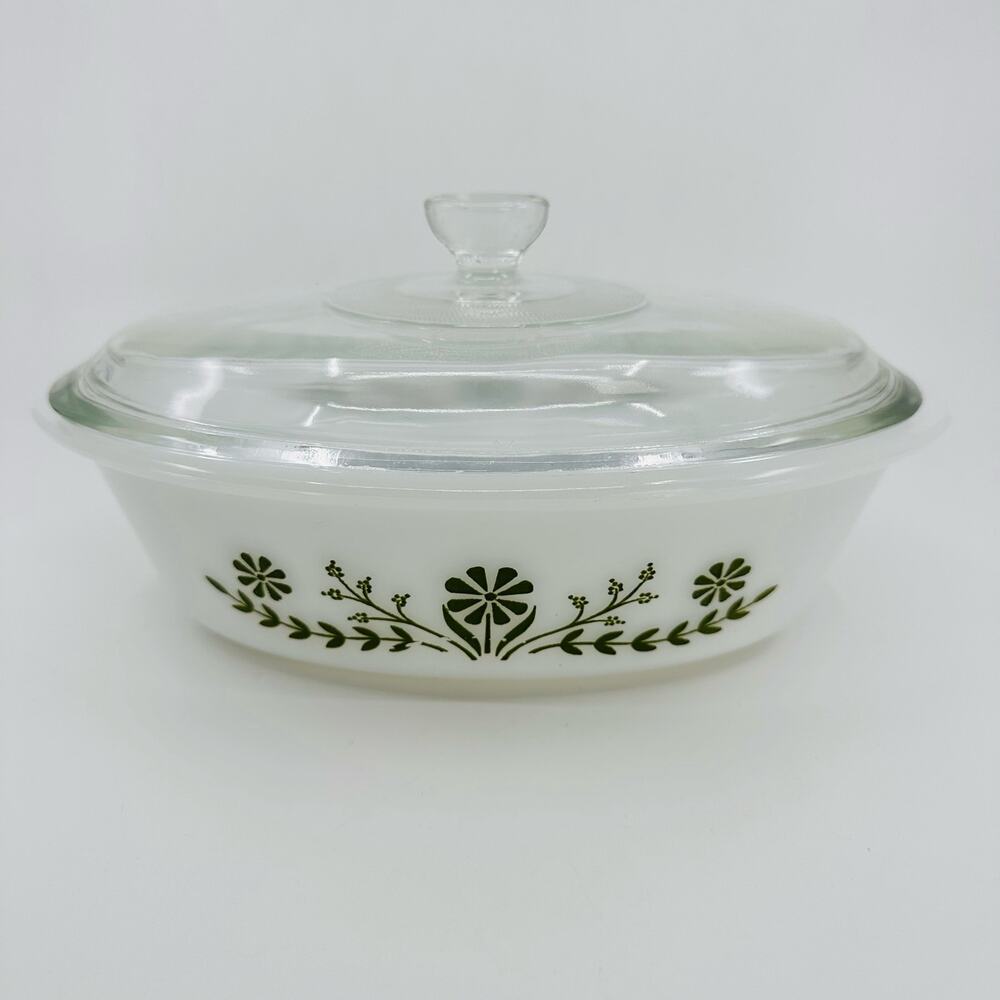 Vintage Glassbake J235 1Qt Casserole W/Lid And 1.5Qt Baker No Lid 2 Floral Bowls